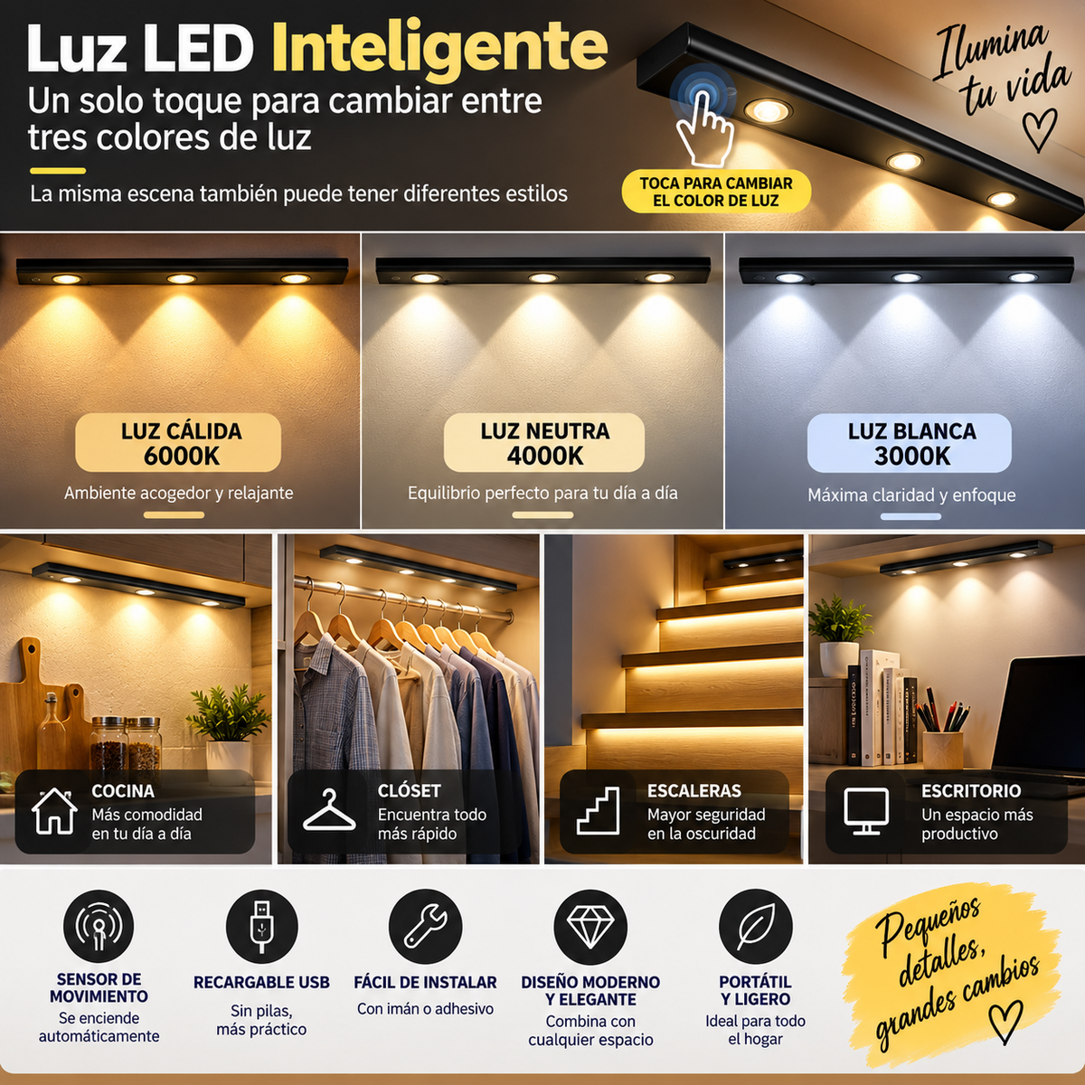 Barra LED Inteligente con Sensor de Movimiento 50 cm