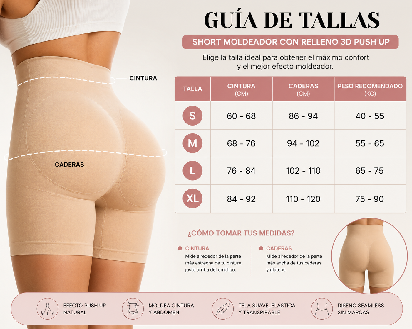 Short Moldeador 3D Push Up – Realce y Control Abdominal