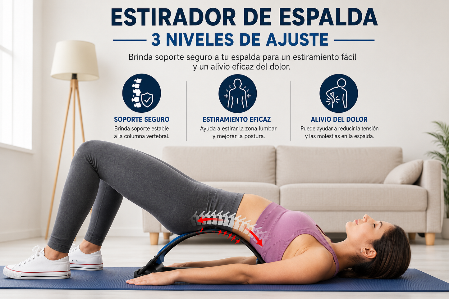 Corrector y Estirador Lumbar de Espalda – 3 Niveles de Ajuste