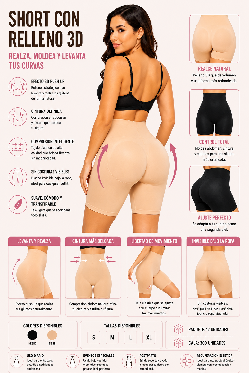 Short Moldeador 3D Push Up – Realce y Control Abdominal